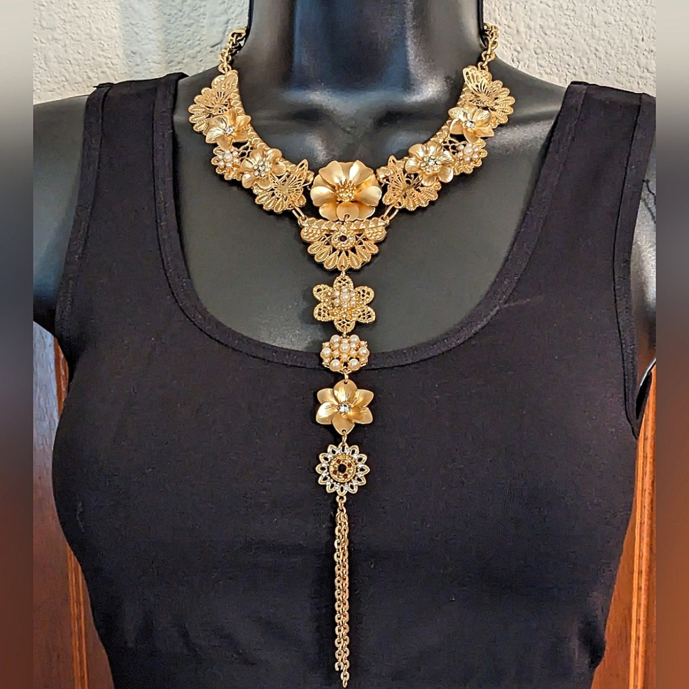 Artisan reconstructed Gold butterfly statement necklace